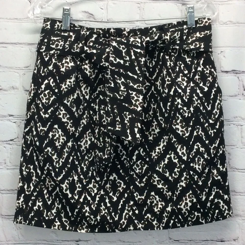 Marie Oliver Mini Pencil Skirt Women's Sz 4 Multicolor Patterned Belted Textured